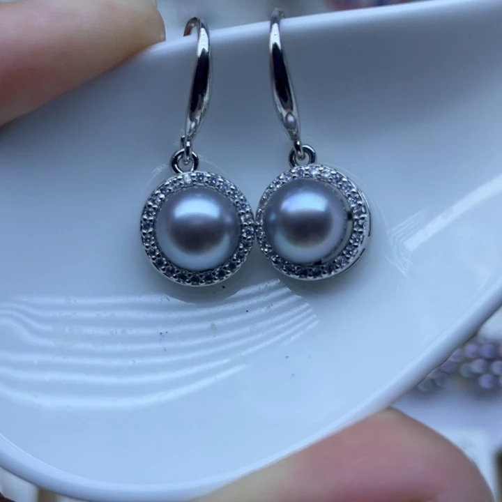 耳饰银S925镶嵌淡水珍珠