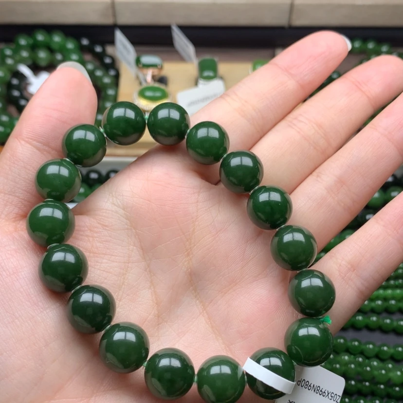【闪购商品】未镶嵌手串和田玉（碧玉）12m菠菜绿性价比高捡漏