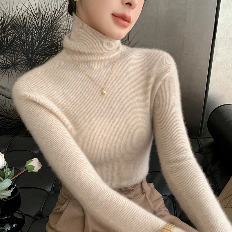 内搭显瘦~小抽条经典设计纯羊毛衫女堆堆领显瘦打底衫MD835