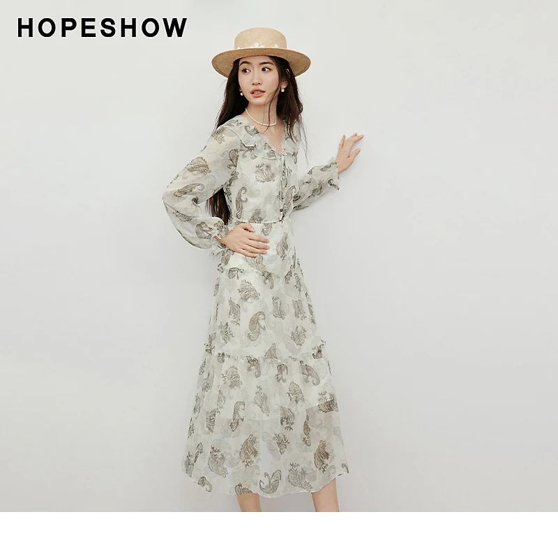 红袖2025秋季新款女装 【蔓染之韵】印花荷叶边连衣裙90125261603