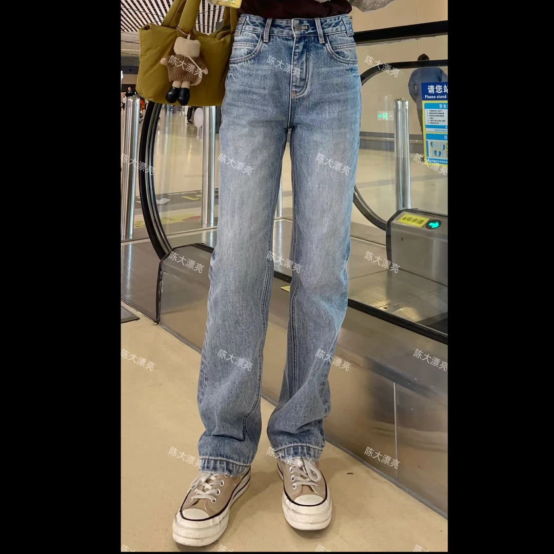 51905新款直筒窄版后腰叠加扣牛仔裤女极简风设计师