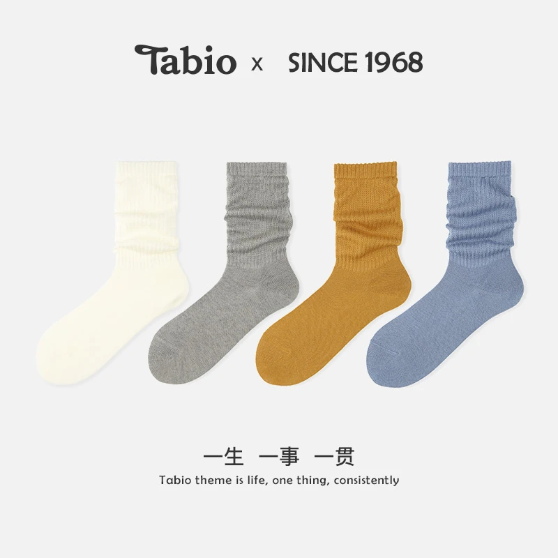 Tabio芭蕾风素色含羊毛中筒堆堆袜女袜甜美百搭舒适中筒袜