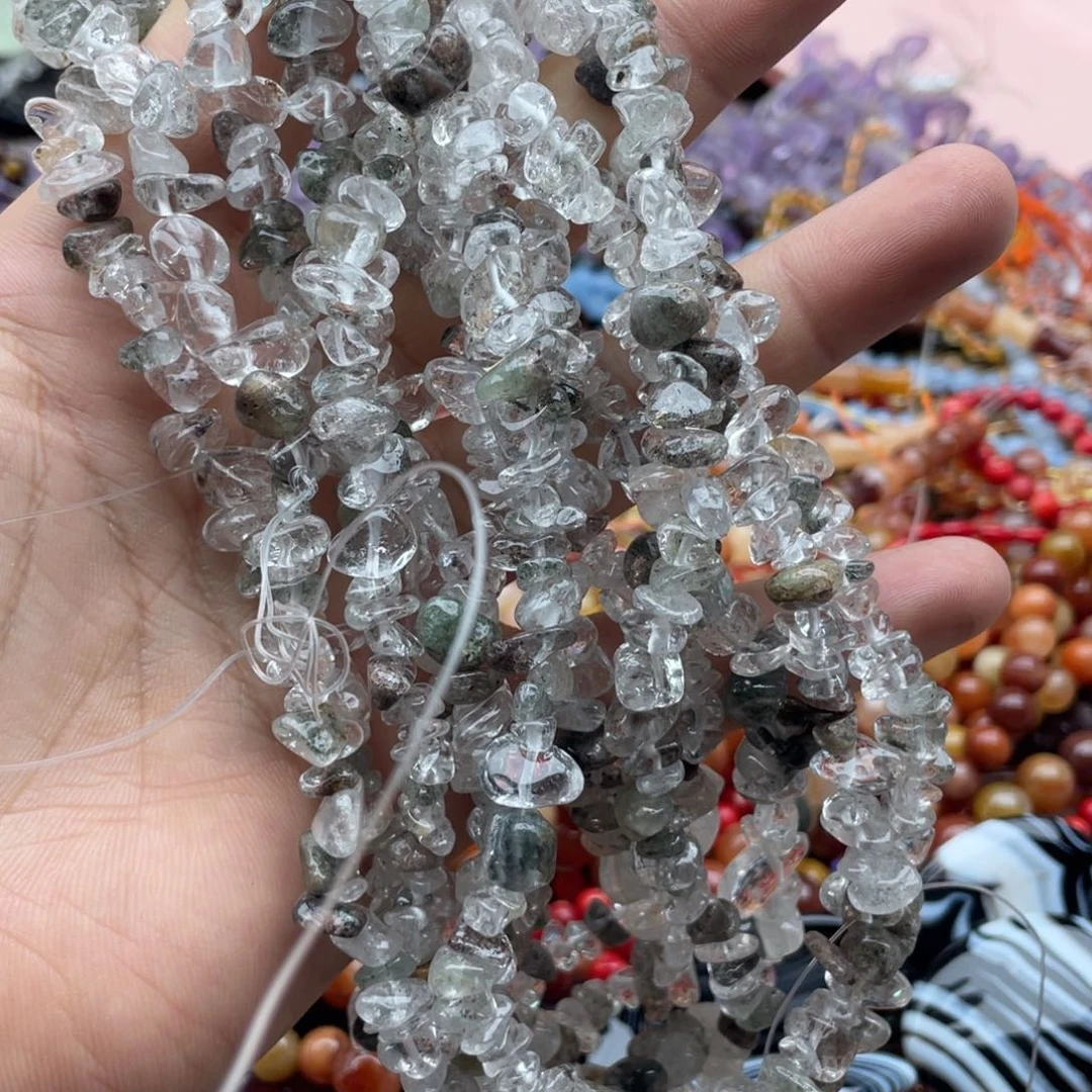 玛瑙/玉髓珠宝半成品未镶嵌一条装80公分绿幽灵碎石卡8mm