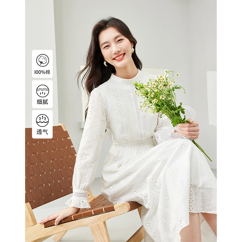 *梵希蔓优雅气质连衣裙中长款舒适纯棉A字裙M6192