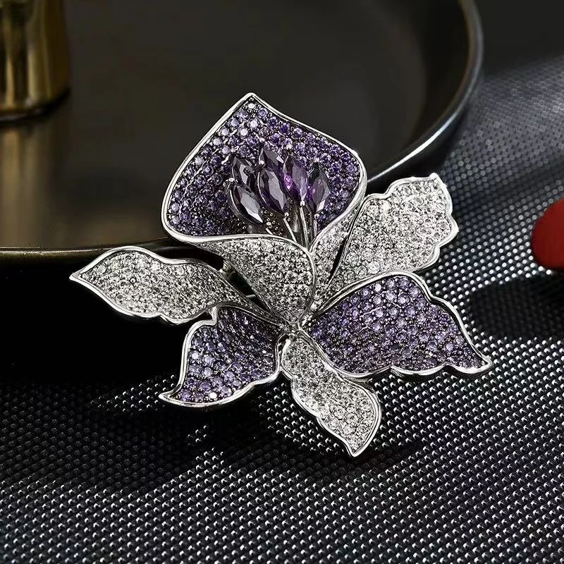 kasiya/卡思雅 铜合金锆石胸针 银紫色牡丹胸针送礼