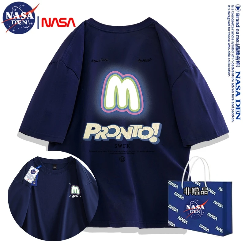 NASA联名日系夏季纯棉T恤男女插肩袖印花重磅休闲宽松情侣短袖T恤