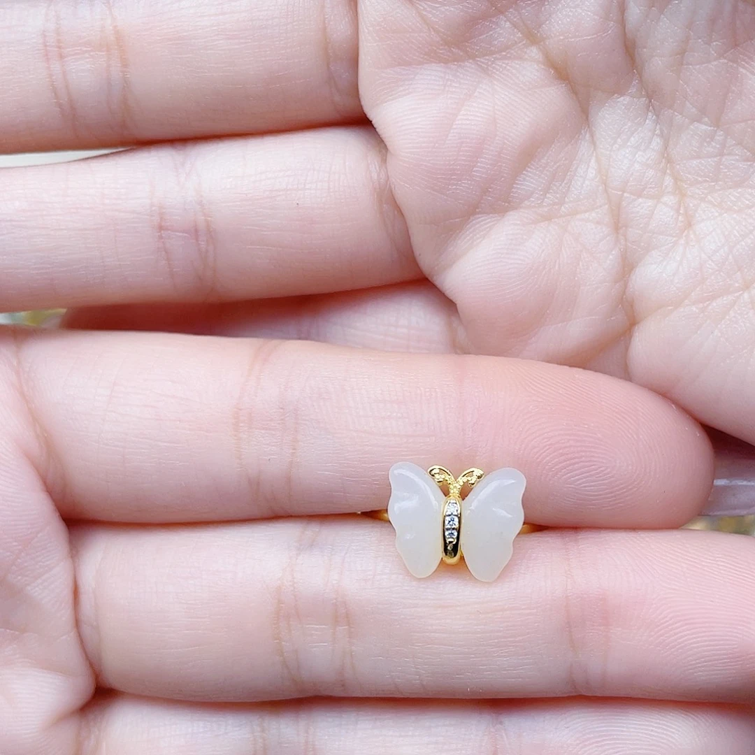 和田玉银S925镀金镶嵌戒指