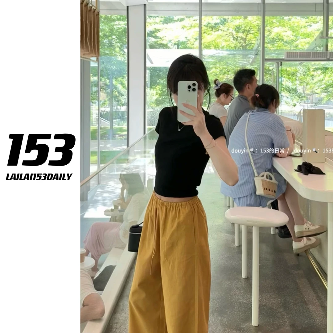【153的日常】滑滑纯色t夏季小个子女生黑色百搭内搭款25XT975