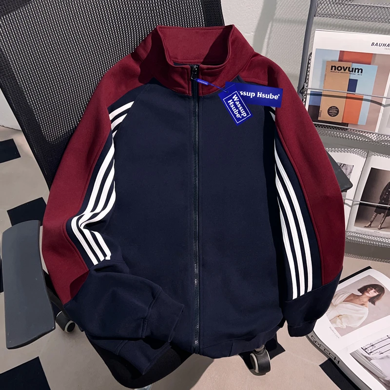 WASSUP HSUBE 美式小众重磅立领男士卫衣外套潮牌oversize上衣男