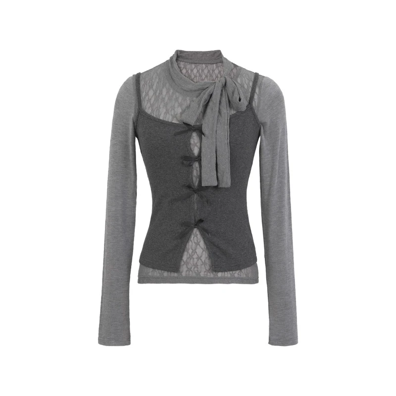 美式复古吊带罩衫长袖两件套2025年秋季新款修身显瘦纯欲百搭上衣