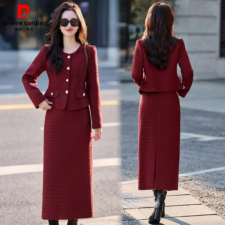 皮尔卡丹法式小香风套装裙女春秋高级感时尚气质名媛洋气减龄半身