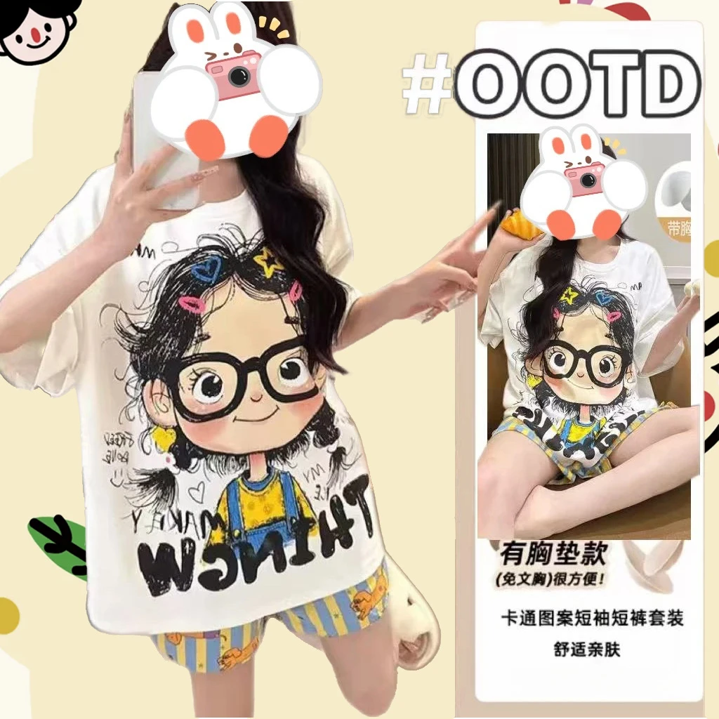 女大学生带胸垫凯蒂猫睡衣2025年夏舒适睡衣家居服两件套短袖短裤