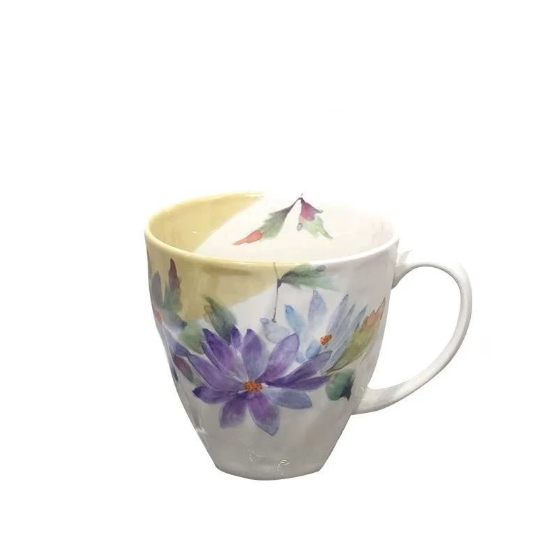 日本进口美浓烧和蓝繁花水彩陶瓷茶杯七月越菊马克杯
