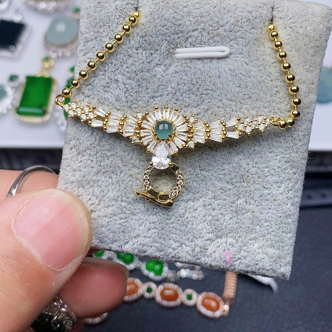 翡翠颈饰银S925镶嵌项链