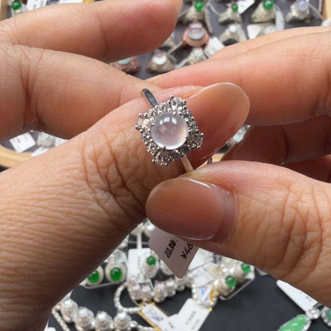 翡翠银S925镶嵌戒指8009