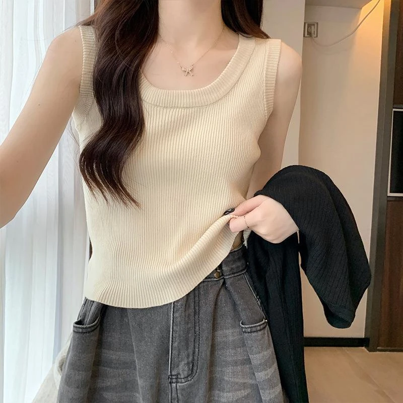 无袖外穿吊带工字背心女2025夏季针织修身内搭防走光打底衫内搭潮