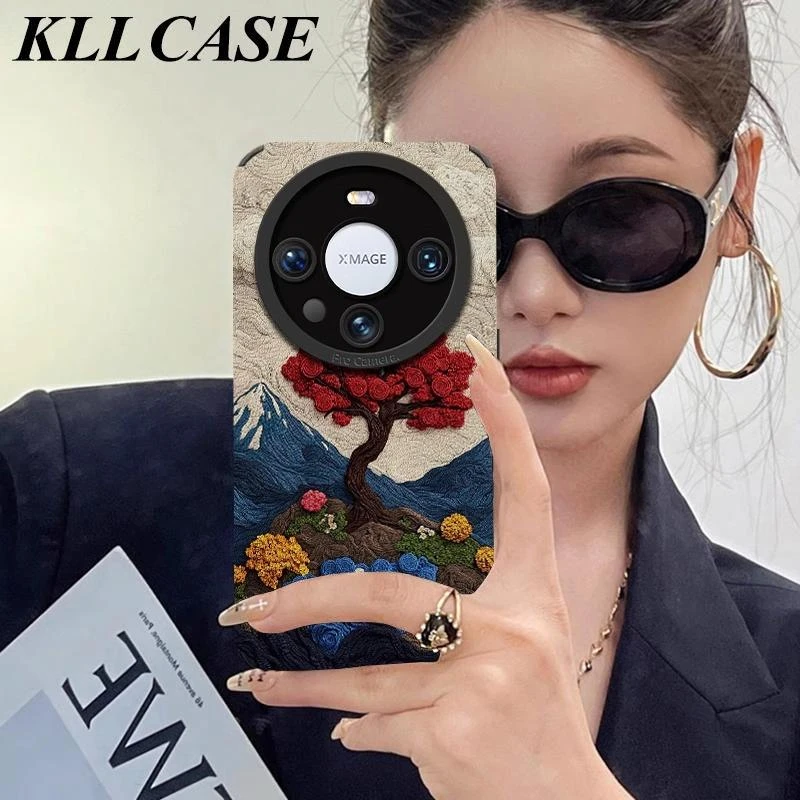 刺绣山川玫瑰适用华为mate70pro手机壳mate60女mate50小羊皮p70pr