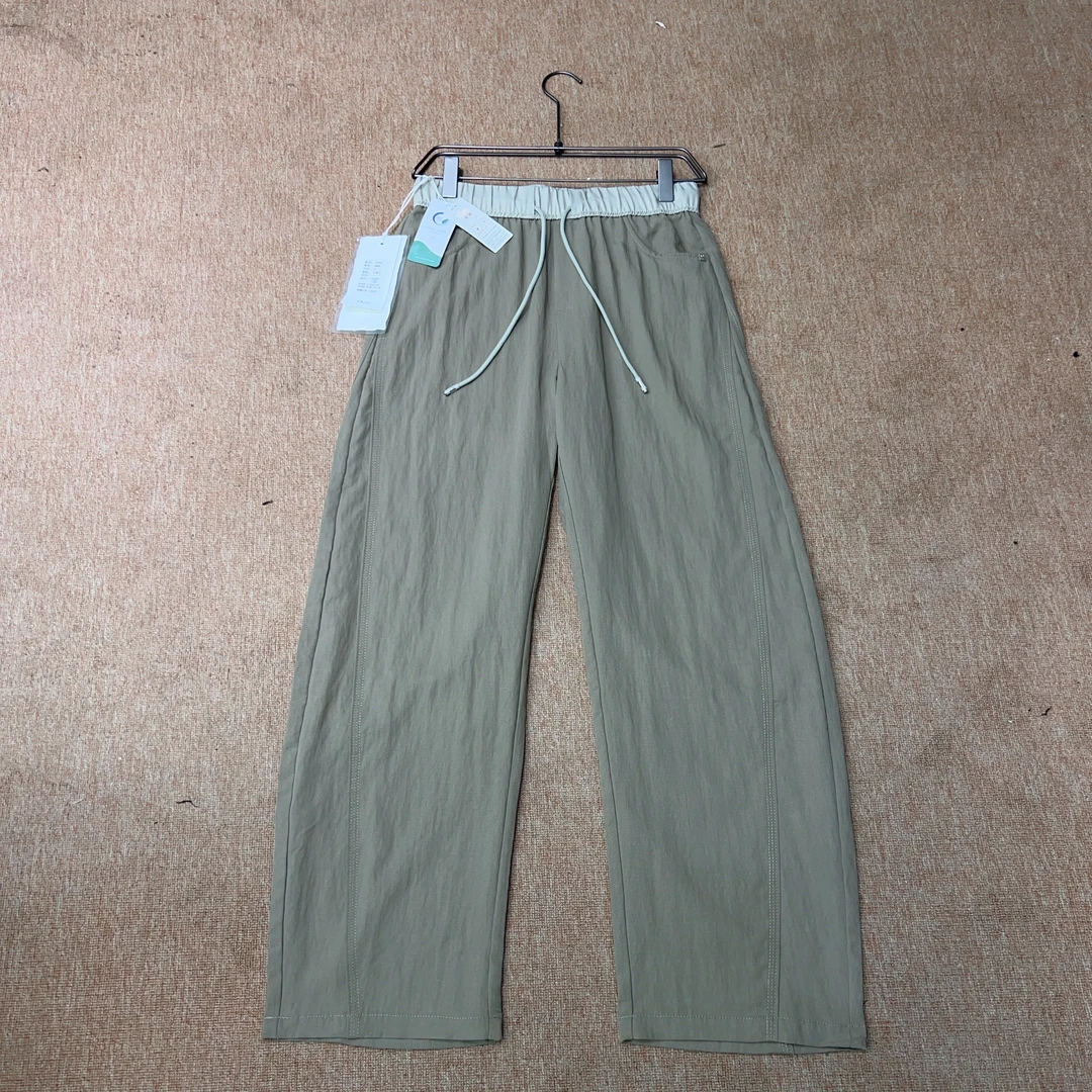 【柒柒专属】85306裤子撞色拼接天丝麻夏季直筒休闲裤