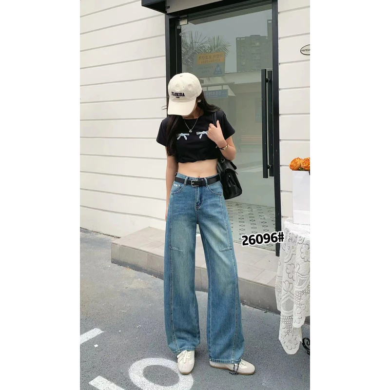 高腰弯刀牛仔裤女2025春新款欧货洋气百搭休闲显瘦时尚拖地裤长裤