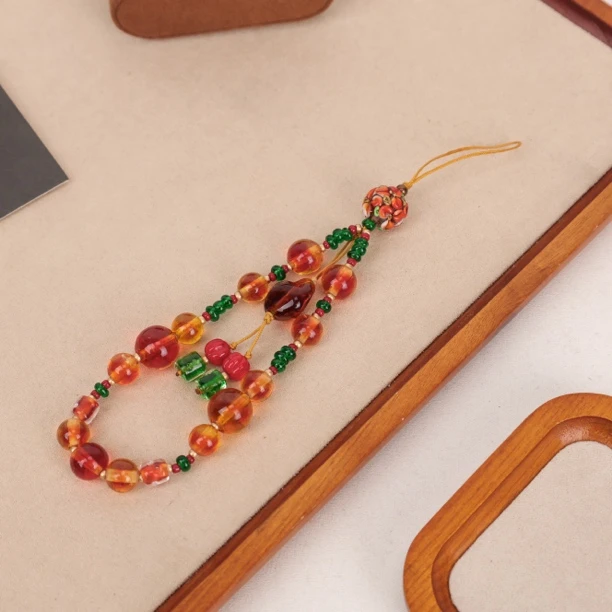 LZ2310 东方红圣诞色琉璃手机链