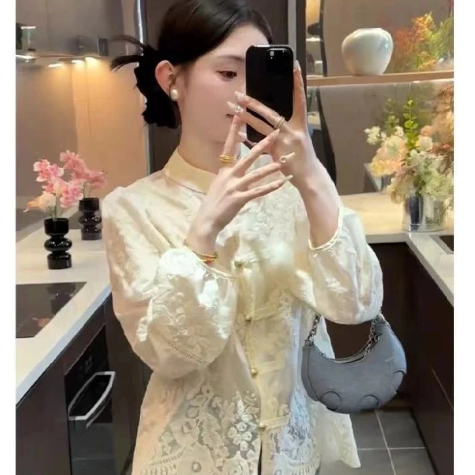 2510国潮中式复古刺绣立领开襟百搭盘扣国风小衫打底衫卿