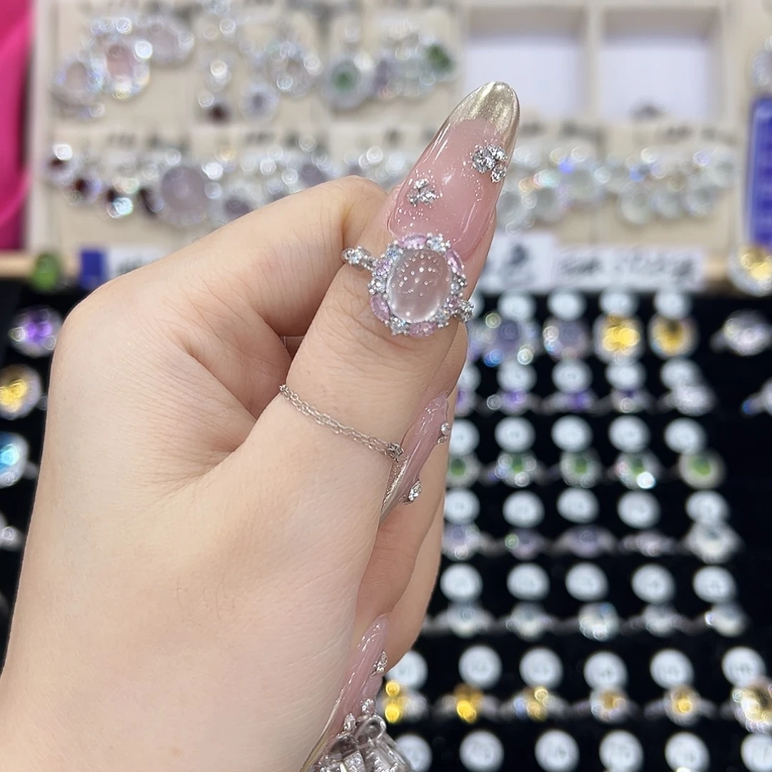 玫****戒指银S925镶嵌芙蓉石