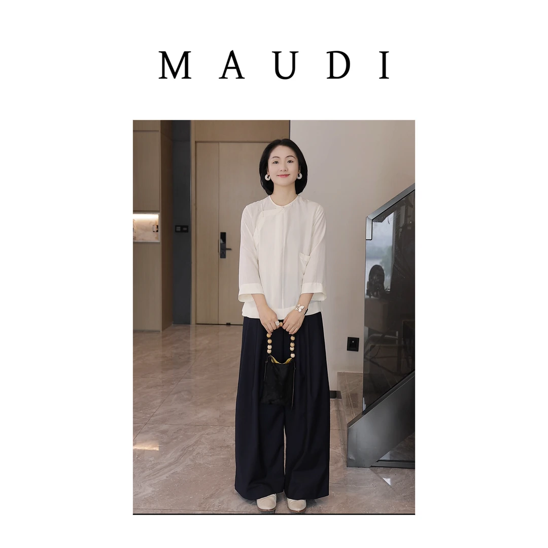 MAUDI【清风徐来】 新中式上衣国风白色女士衬衫女薄款宽松醋酸8119