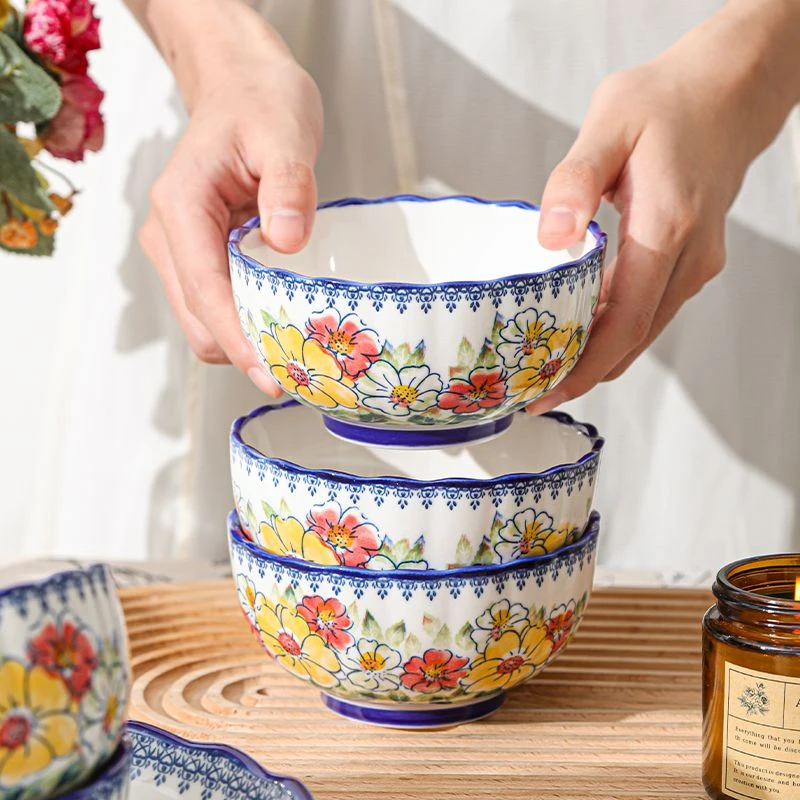 【繁花】家用饭碗陶瓷大碗釉下彩米饭碗手绘吃饭碗大汤碗创意面碗