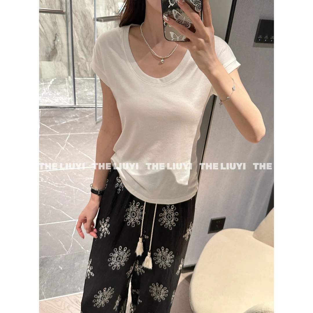 【LIUYI】慕斯T～夏季天丝羊毛U领显瘦T恤552910