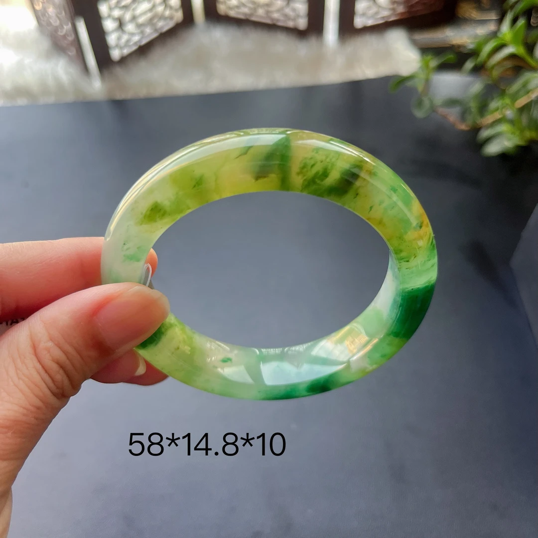 非洲翠 黄加绿 手镯 色彩浓郁 有韵味