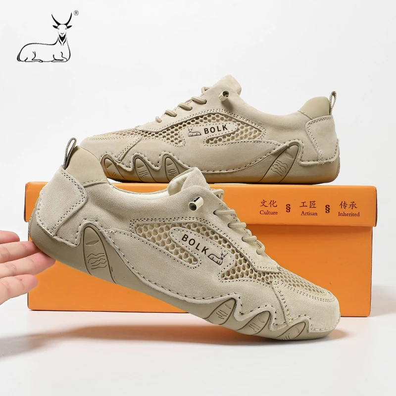 头层牛皮男女鞋夏季透气运动休闲网面跑步真皮网鞋凉鞋男女同款