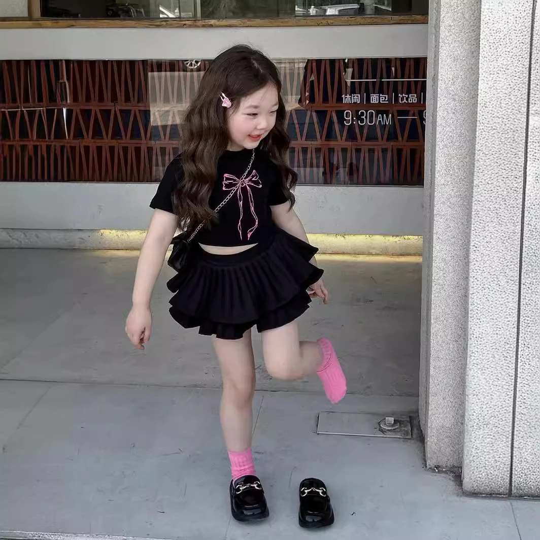 空空子.Studio【黑玫瑰之舞】女童短袖T恤2025夏季宝新款半身裙套装