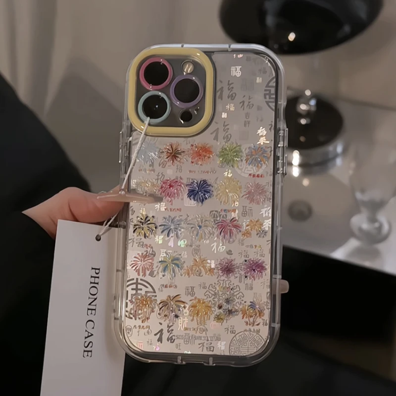 适用于苹果16pro满屏烟花祝福渐变百福手机壳15可爱华为p新款小众