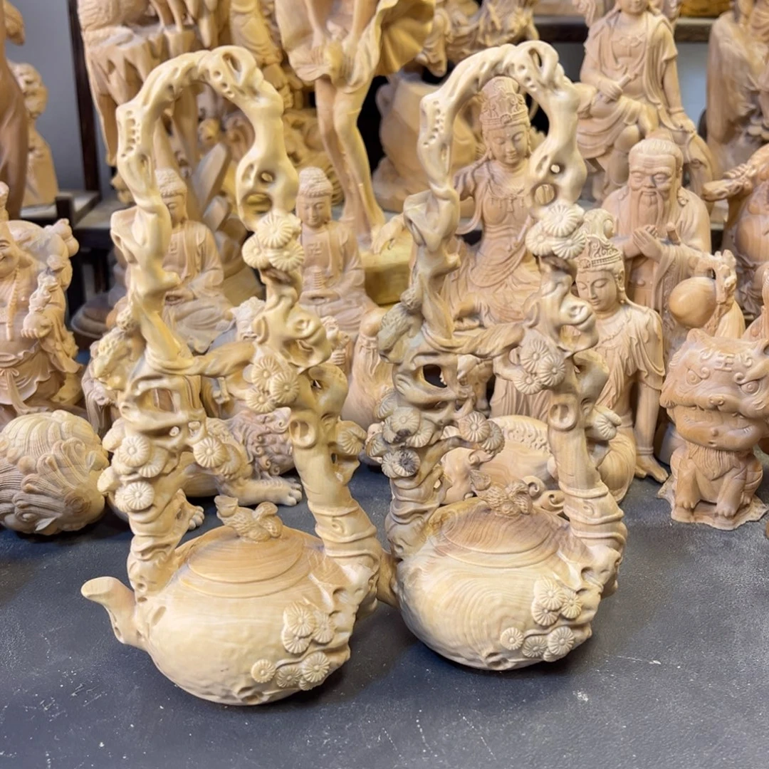 木***堂木小叶黄杨木16高提梁壶2个