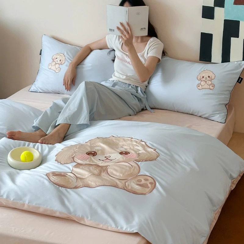 100%全棉卡通床上四件套小清新可爱纯棉床单被套家用床上用品家纺