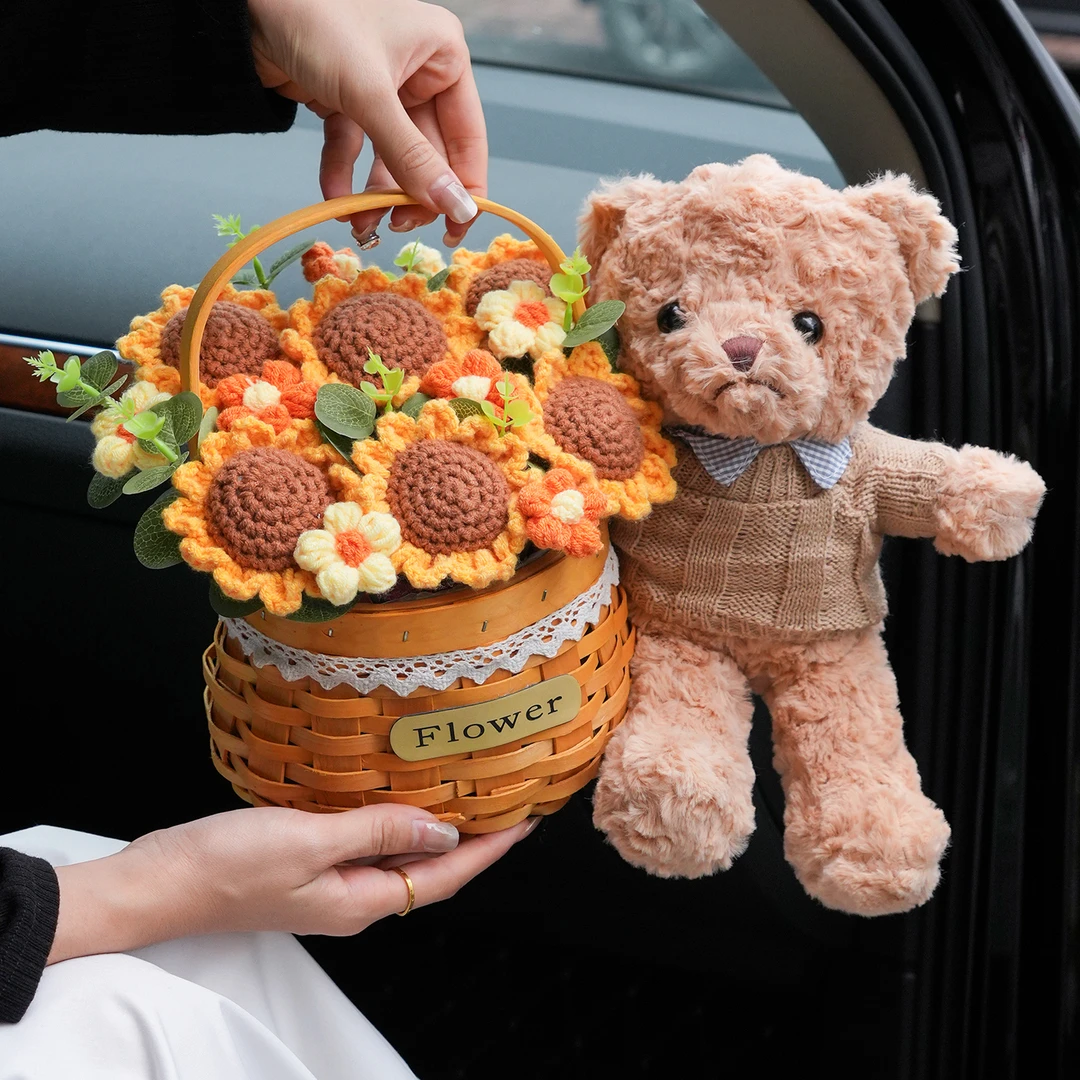 生日礼物女孩子卡通可爱泰迪小熊玩偶公仔仿真针织花束成品