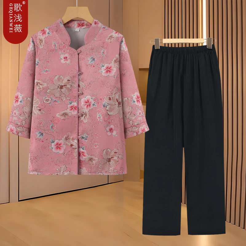 老人衣服奶奶春装新款中式衬衫老年人七分袖上衣妈妈夏季薄款衬衣