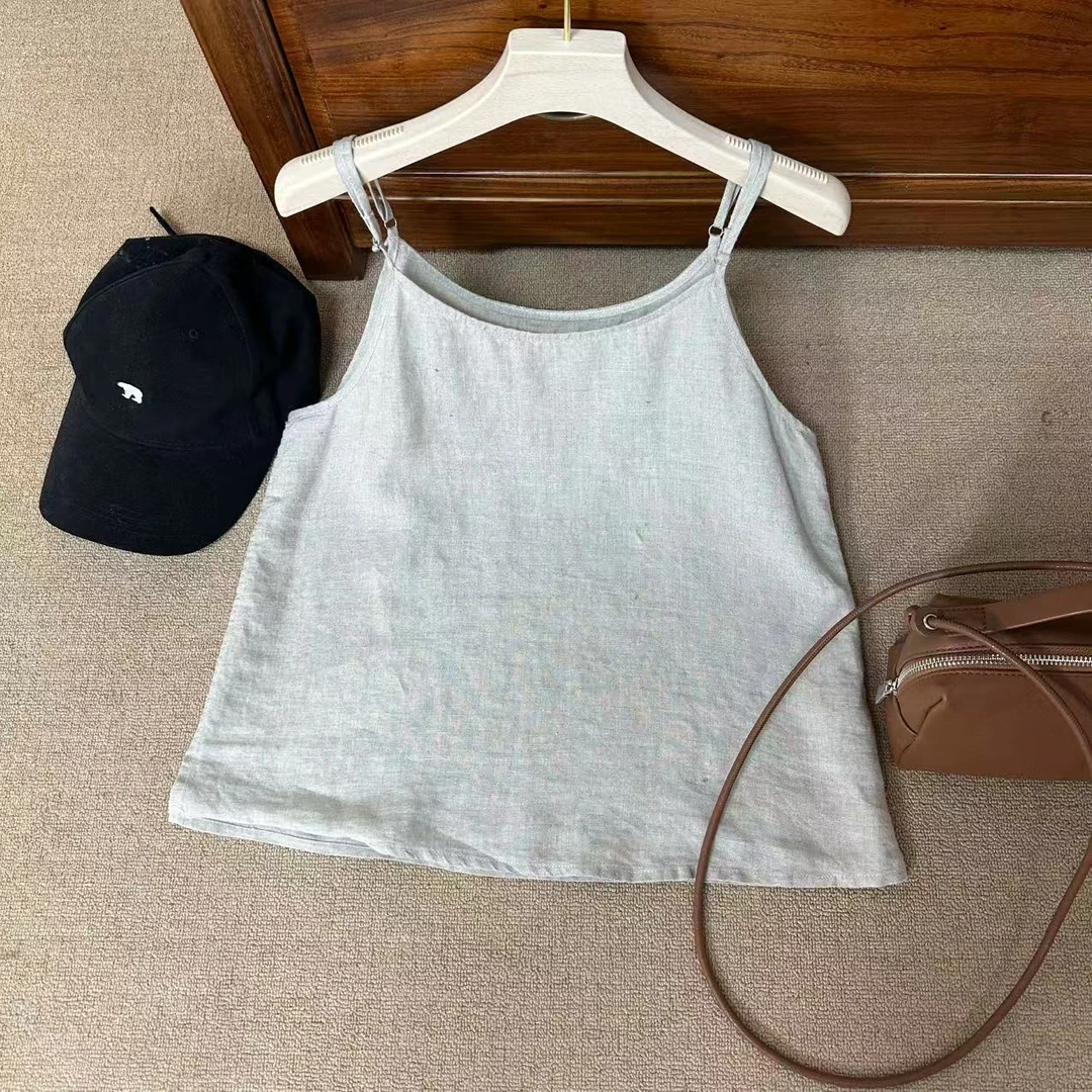 2025夏季新款100汉麻净版纯色宽松百搭文艺复古吊带背心打底26201
