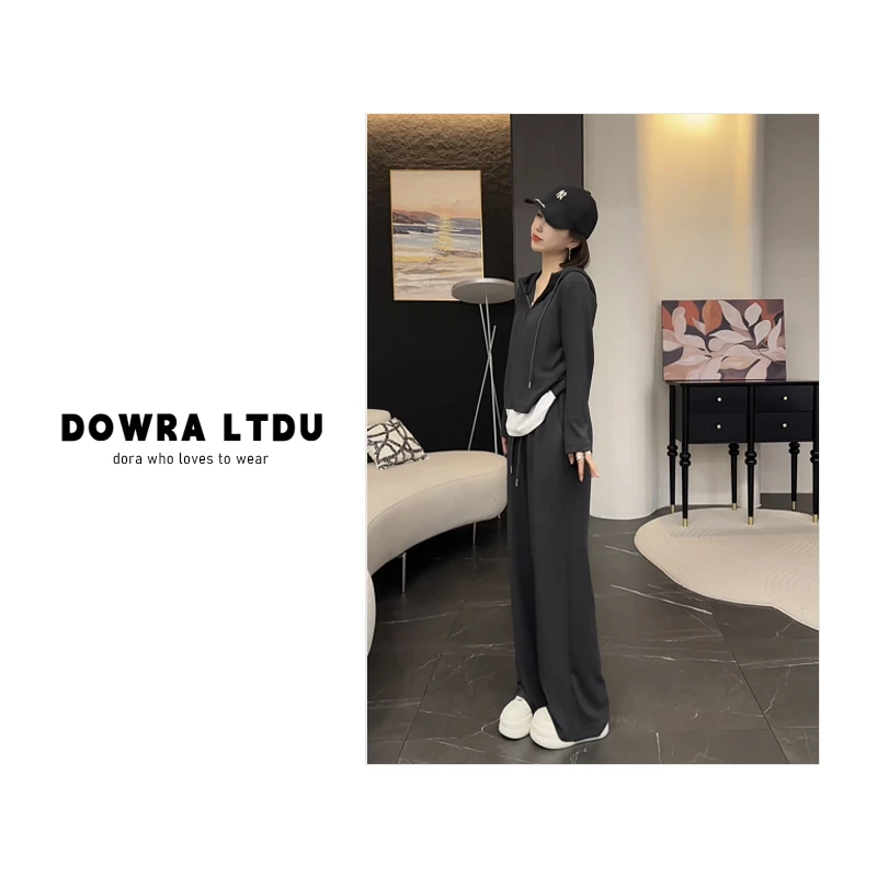 朵拉【休息日】2025年夏季新款纯色连帽百搭休闲套装女潮43-8502