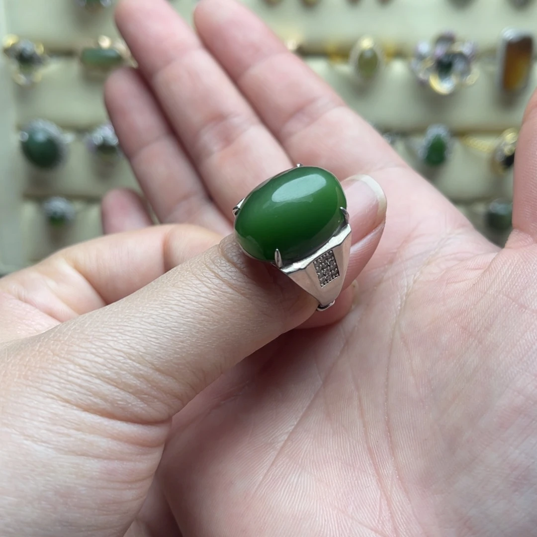 和田玉（碧玉）银S925镶嵌戒指