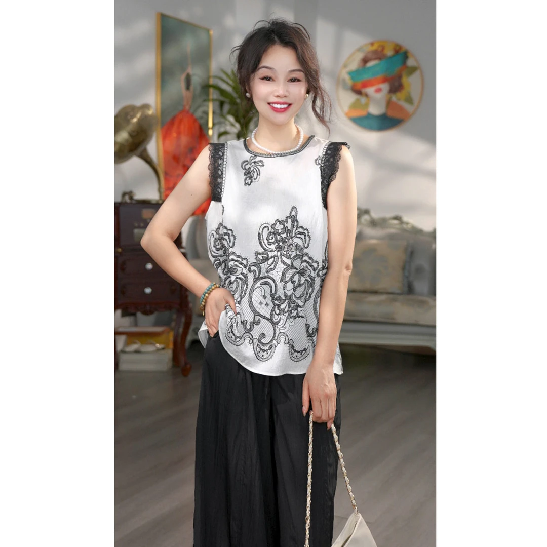 无印心匠D881 套头无袖刺绣衬衣+休闲裤 韩版重工复古K1725