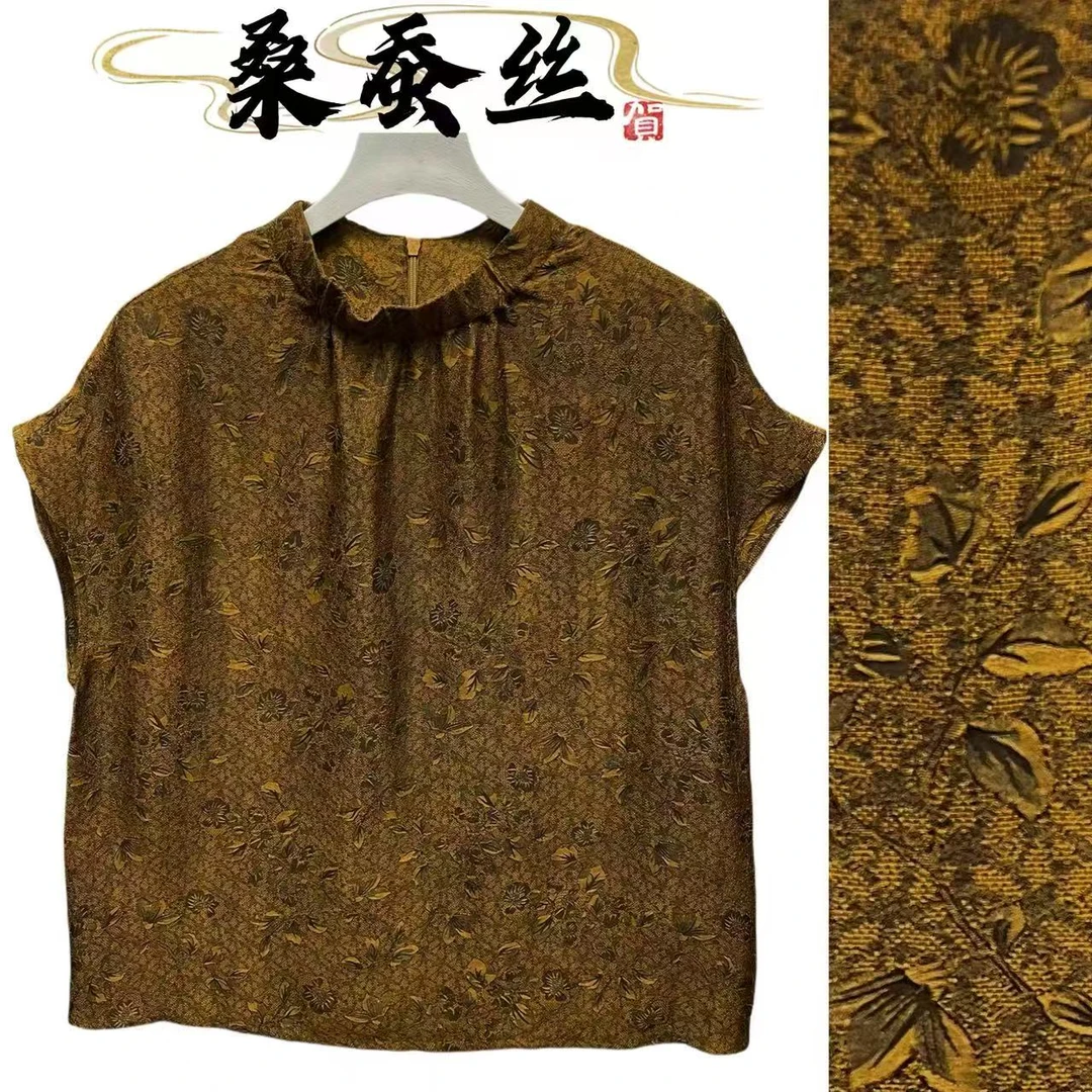复古唯美气质半高领提花花萝桑蚕丝时尚上衣XY23