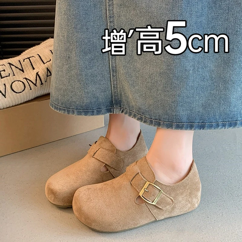 复古厚底内增高全包勃肯鞋女2025年新款秋季百搭单鞋一脚蹬懒人鞋