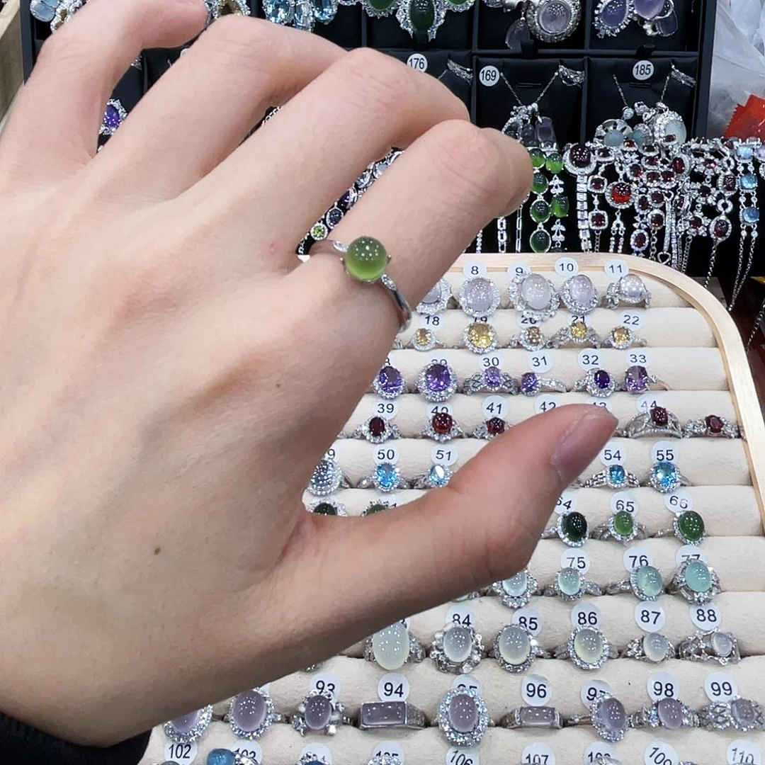 蛇纹石玉银S925镶嵌戒指戒指