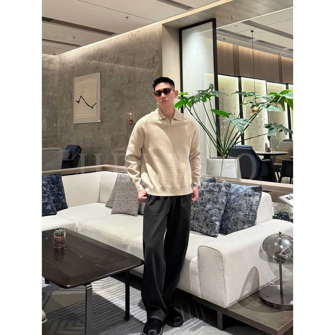 Hei Hao】新式海鸥领男士休闲翻领针织衫插肩袖宽松纯色针织长袖