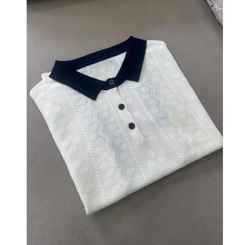 飞飞袖勾花polo领针织衫女薄款夏季新款时尚洋气宽松休闲上衣套头