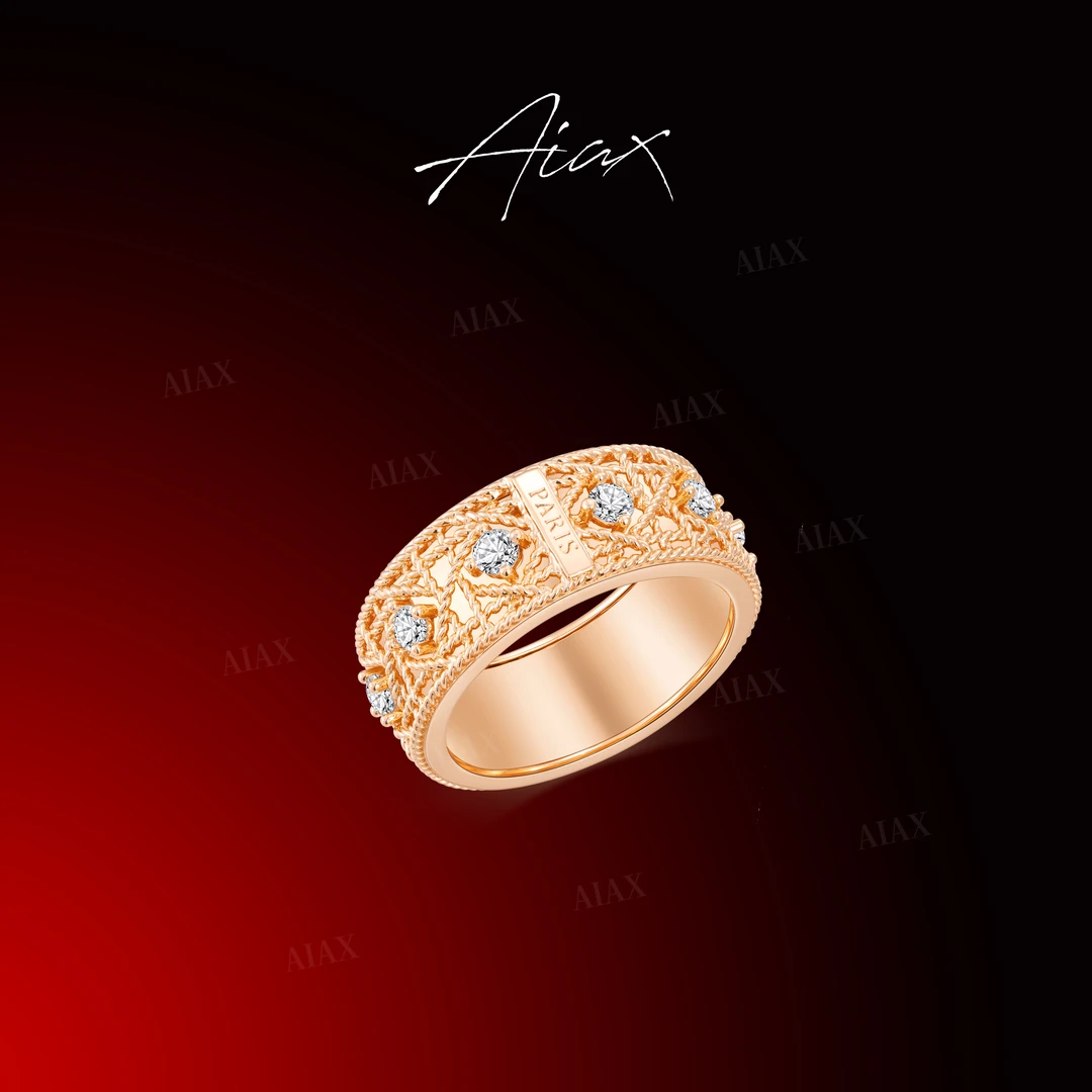 AIAX 镀K金【步步升腾】新春限定菱形滕格纹戒指送老婆TSS7946