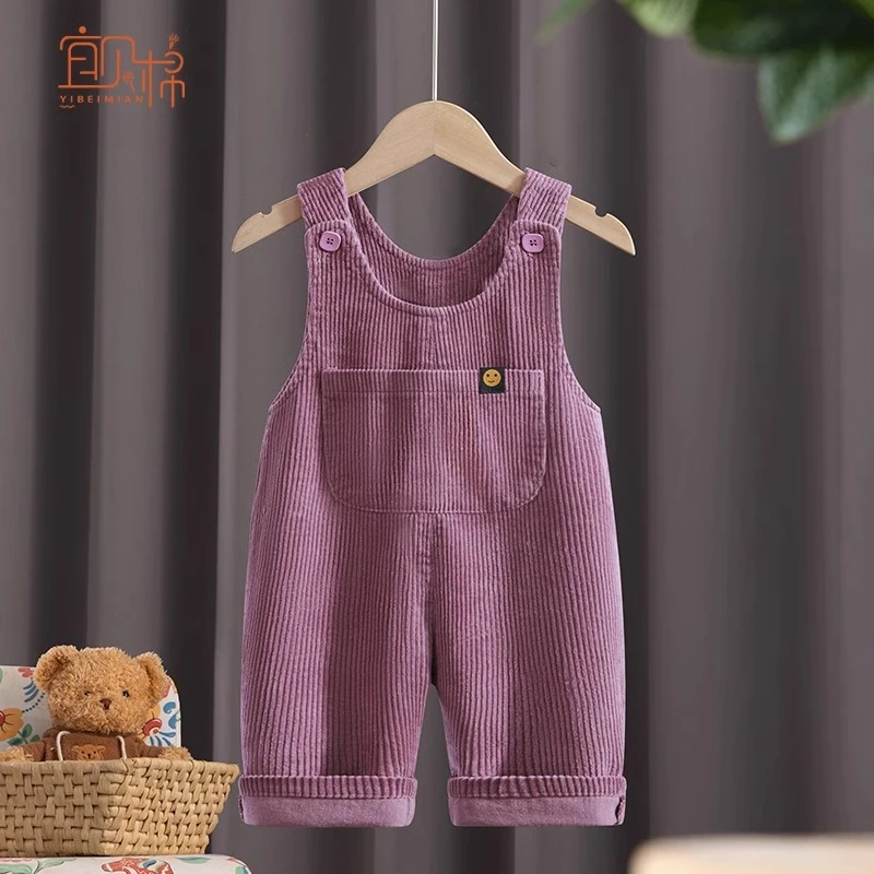 宝宝冬季加厚灯芯绒背带裤男孩女宝条绒裤子婴儿秋冬洋气外穿衣服