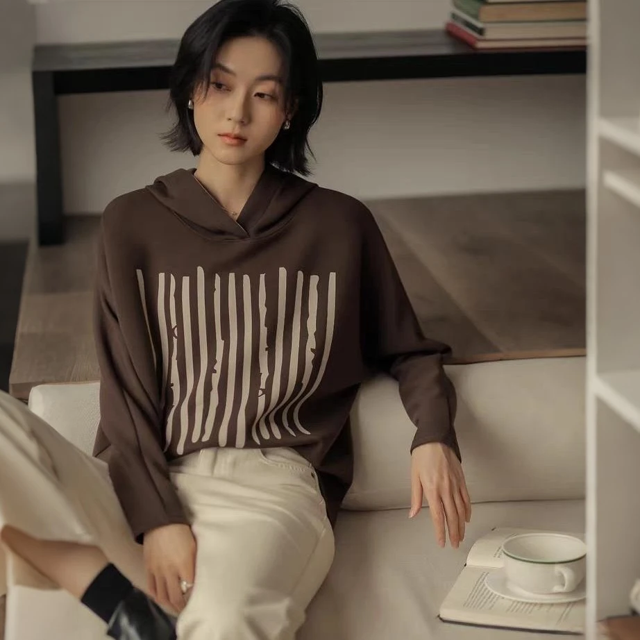 卫衣2025新款秋季女装宽松休闲慵懒风显瘦复古印花连帽卫衣女上衣