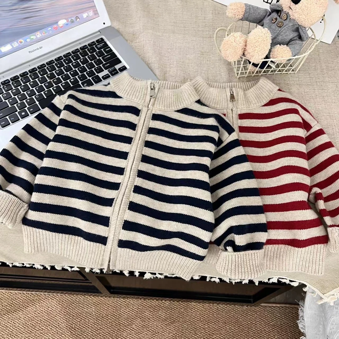 【W】春秋女童男童休闲宝宝小童韩版条纹儿童毛衣时尚圆领秋7004